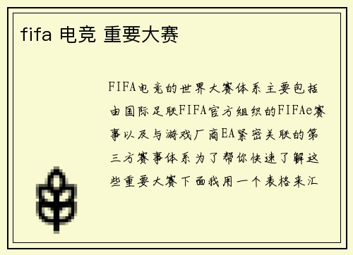 fifa 电竞 重要大赛